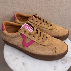 NEW Women VANS Sport Low Shoe caramel tan pink hairy suede casual sneakers Sz 7